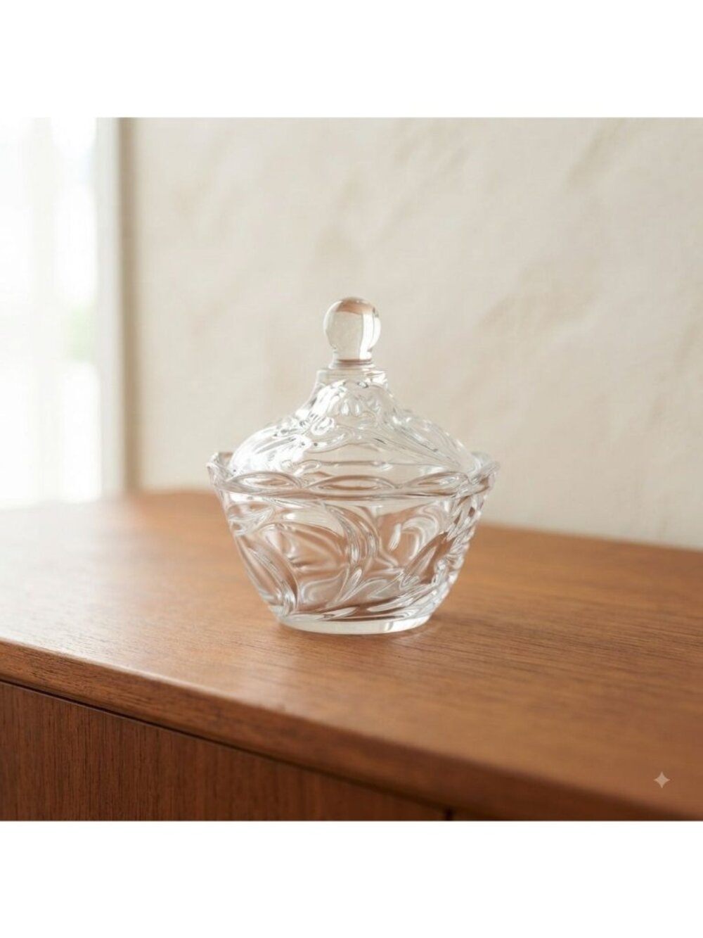 Vintage Studio Silversmiths Clear Glass Covered Candy Dish Japan Finial Lid 5"